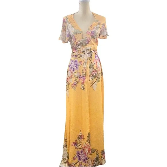 Spell and the Gypsy Blue Skies Yellow Maxi Wrap Dress Size M NWT - Picture 6 of 16